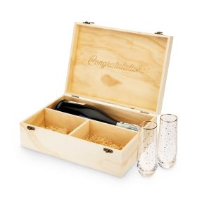 Celebrate Wood Champagne Box with 2 Flutes Twine