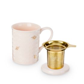 Annette Honeycomb Ceramic Tea Mug & Infuser Pinky Up