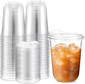 Clear Plastic Cups with Strawless Sip Lids Disposable Round Bottom Togo Cups for Coffee Smoothie Cold Beverage Coffee Shops and Party Catering(16