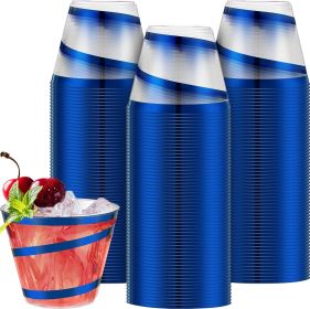 Rimmed Swirl Plastic Cups Disposable Wine Drinking Cups Clear Elegant Halloween Tumblers for Christmas Party Supplies(Blue,50 Pcs)