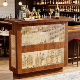 Rattan Home Bar Unit, 4-Tier Liquor Wine Bar Cabinet with Stemware Racks