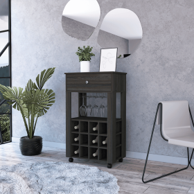 Espresso 1-Drawer 12-Bottle Wine Cabinet Carbon