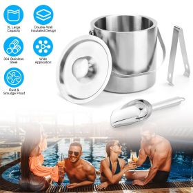 Double-Wall Stainless Steel Insulated Ice Bucket 3L Ice Holder Ice Container with Lid Scoop Strainer Handle for Wine Champagne Beer Parties Cockt
