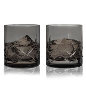 Admiral Cut Crystal Smoke Rocks Glasses Viski (Set of 2)