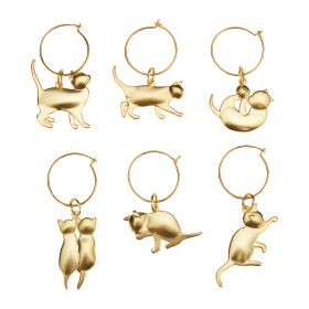 Gold Cat Wine Charms Twine (Set of 6)