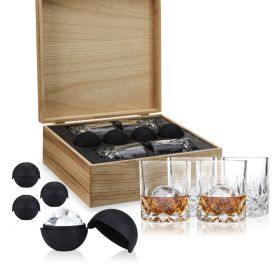 Crystal Liquor Glass, Ice Sphere Wood Box Viski (Set of 8)