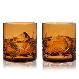 Admiral Cut Crystal Amber Rocks Glasses Viski (Set of 2)