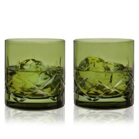 Admiral Cut Crystal Green Rocks Glasses Viski (Set of 2)