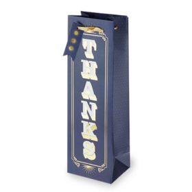 Navy Retro Thanks Single-Bottle Wine Bag by Cakewalk