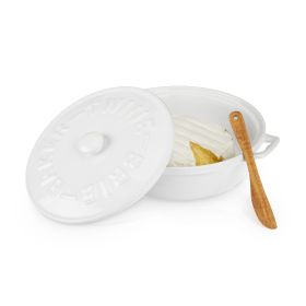 Ceramic Brie Baker & Acacia Wood Spreader Set Twine