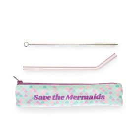 Save the Mermaids Glass Straw Set Blush