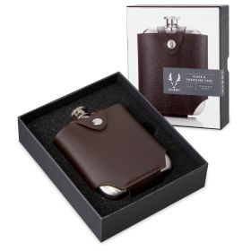 Harrison Flask with Traveling Case in Leather and Stainless Steel Viski