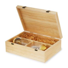 Wood Wine Box with 2 Stemless Glasses Twine