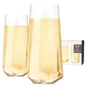 Seneca Crystal Faceted Stemless Flute Glasses Viski (Set of 2)