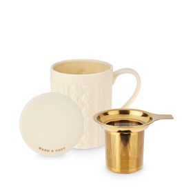 Annette Knit Ceramic Tea Mug & Infuser Pinky Up